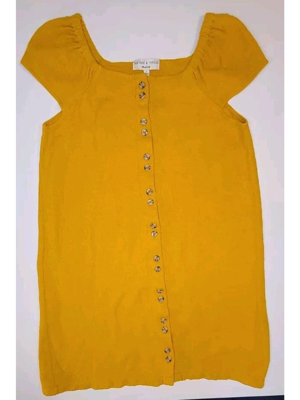 Madewell Texture & Thread Dress Cap Sleeve Womens Sz Sm Mustard Button Bohemian